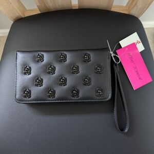 Betsey Johnson Embossed Black Widow Wristlet